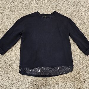 J. Crew | Navy 3/4 Sleeve Sweater with Sequin Hem
